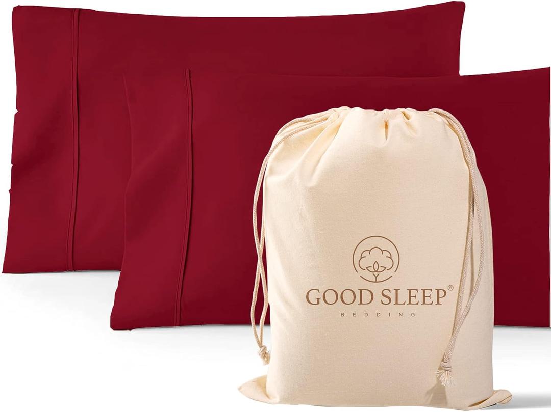 1000 TC Burgundy Standard Pillowcases Set of 2 100% Egyptian Cotton Pillow Cases with Long Staple Cotton & Sateen Weave, Silky Soft Hotel - Like Bed Pillow Covers for Comfy Sleeping, Snug Fit