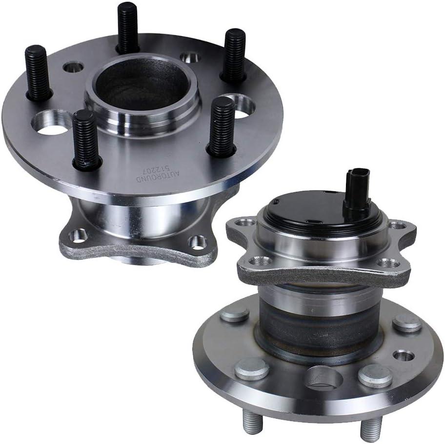 Autoround Both Rear Driver Passenger Side Wheel Hub and Bearing Assembly Fit for Toyota Camry, Highlander, Avalon, Solara, Lexus ES300, ES350, ES330, 2001-2012 5 Lug w/ABS 512206 512207