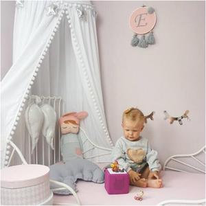 Bed Canopy with Pom Pom Cotton Canopy for Kids Crib Baby Girl Netting Cover Canopy Crib Curtain Reading Nook Hanging Tent Nursery Play Game Castle Room Decoration (White)