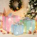 3 Pcs Pastel Christmas Lighted Gift Boxes Decoration Light up Present Christmas Packages with 8 Lighting Modes Candy Color LED Night Light Xmas Decor Outdoor Indoor for Under Tree Holiday