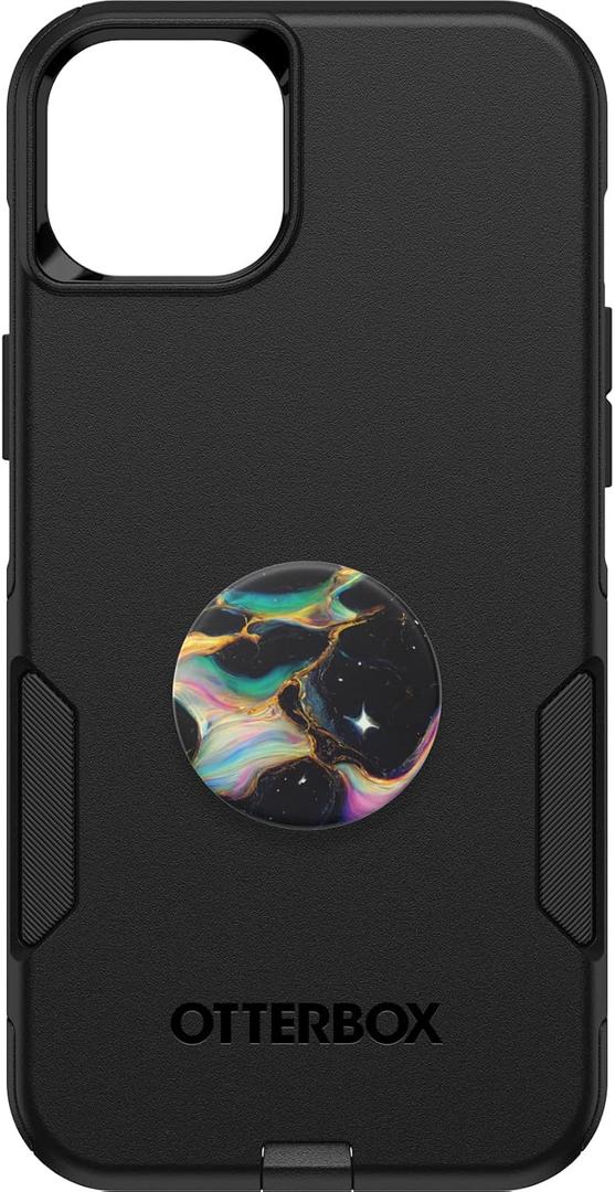 OtterBox Bundle iPhone 15 Plus and iPhone 14 Plus Commuter Series Case - (Black) + PopSockets PopGrip - (Electric Oil Slick), Slim & Tough, Pocket-Friendly, with Port Protection, PopGrip Included