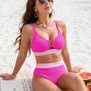 BMJL Womens Swimsuits Color Block Tummy Control Bathing Suit Textured Beach Vacation 2 Piece Swim Suits for Women 2026(S,Hot Pink)