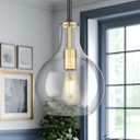 Emak Black and Gold Pendant Lights Kitchen Island, 8 Inch Pendant Light Fixtures with Clear Glass Shade, Modern Farmhouse Island Lights for Kitchen, Dining Room, Bathroom, PL125-BKBGD-CG
