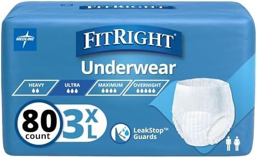 FitRight Adult Incontinence Underwear, Heavy Absorbency, 3X-Large, 75"-94" Waist (20 Count, 4 Pack)