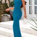 PRETTYGARDEN Women's Summer 2025 Semi Formal Cocktail Dresses Strapless Tube Bodycon Ruched Evening Wedding Guest Maxi Dress (Blue, L)