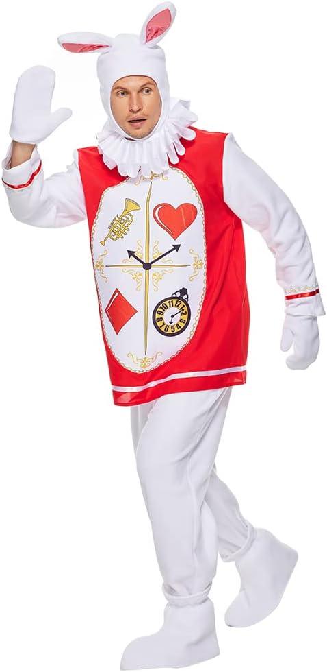 ReneeCho Mr Rabbit Costume the White Rabbit Costume Men Adult Famous Movie figure Halloween Set Funny Bunny Suit (X-Large)