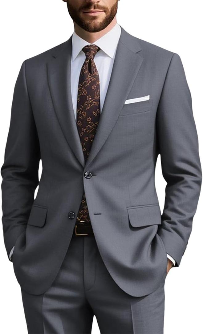 AIBUYTA Mens Suit Slim Fit 2 Piece, Blazer Pants Business Dark Gray Suits for Men Wedding Groomsmen Tuxedo Prom Mens Suit Size 46
