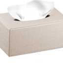 Leather Tissue Box Cover Rectangle, Stylish Tissues Box Holder Modern Rectangular Facial Paper Towels Organizer/Dispenser Decor Tissue Cover for Bathroom Night Stand Coffee Table Home Office Desk, Beige