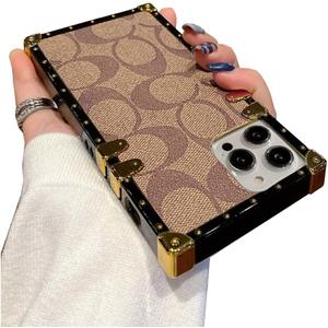 Compatible with iPhone 15 Pro Max Case,Luxury Classic Elegant Soft TPU & PU Leather Bumper Shockproof Protective Cover Cute Phone Case for iPhone 15 Pro Max 6.7 Inch for Women Men Khaki