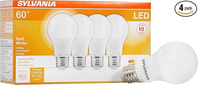 RG6 Coaxial Cable with F Type Connector, 75 OHM, Black (25FT) And Sylvania 60 WT SMT A19 LED Bulb 4pk