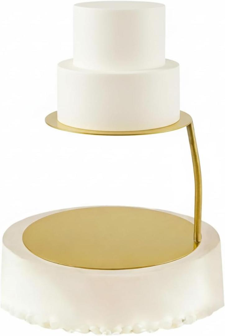 LemonRoad 6''+8'' Floating Cake Stand 2 Tier Metal Wedding Cake Stand Spacer Separator Round Decorative Dessert Display Riser Pastry Holder for Birthday Anniversary Party Centerpiece (Gold, Classic)