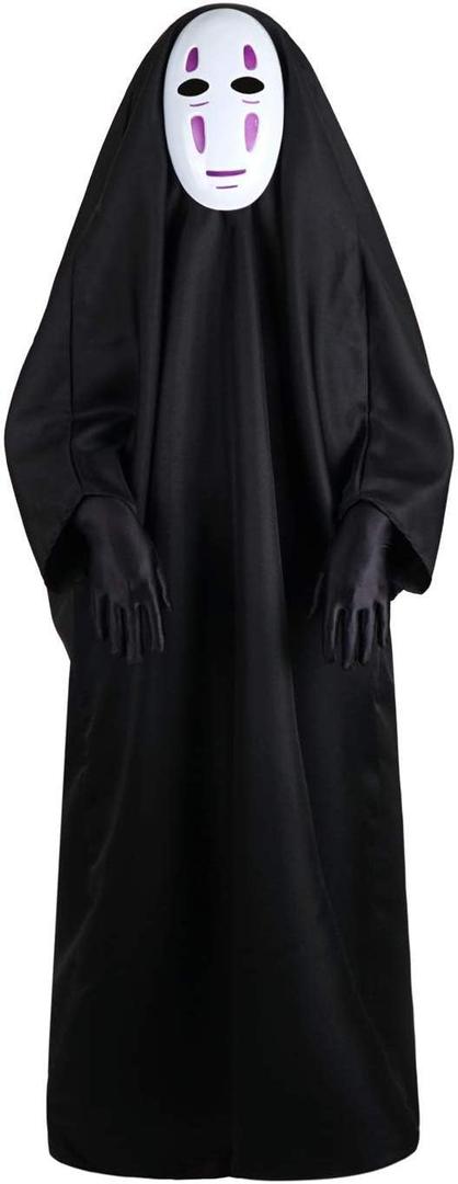 Women Men Black Hoodies Robe Costume with Mask & Gloves for Cosplay Halloween Carnival Theme Party