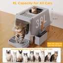 Stainless Steel Litter Box with Lid, XL Closed Metal Litter Box Modular Design with Flip Lid Fits All Cats, Extra Large Covered High Sided Cat Box, Scoop, Non-Sticky, Easy Cleaning, Grey