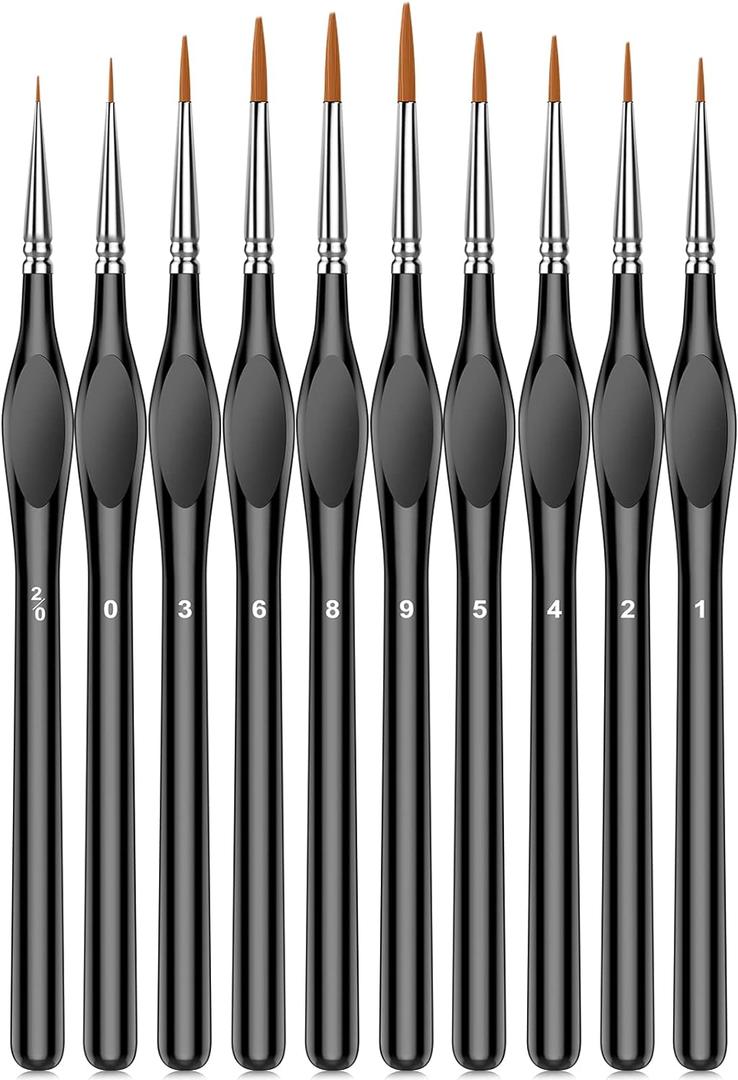 10Pcs Micro Paint Brushes Set with Triangular Handles - For Acrylic, Watercolor, Crafts, Models (Black)