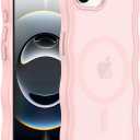 Hualele for iPhone 16e Case Cute for Women, Compatible with MagSafe, Military Grade Dropproof Translucent Matte Back Curly Wave Edge Slim Girly Phone Case 16e Case, Light Pink