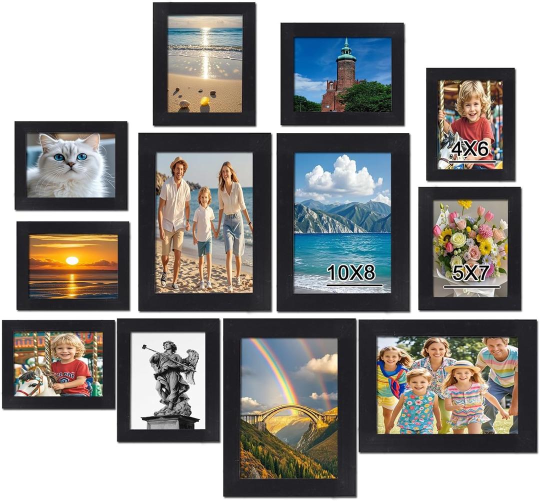 12 pack Picture Frames Gallery Wall Frame Set Wall Art Decor for Home Decoration,Hanging or Tabletop Display,Include Multi-Size with Four 8x10, Four 5x7, Four 4x6. (Black)