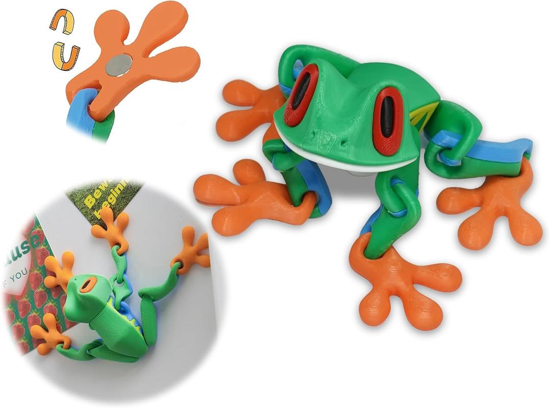 Articulated Frog Refrigerator Magnet - 3D Printed Poseable Decor for Fridge & Metal Surfaces (Green)