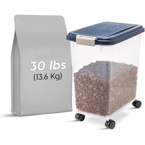 IRIS USA Airtight Dog Food Storage Container, Up to 30 lbs, Attachable Wheels, for Dog Cat Bird and other Pet Food Storage Bin, Keep Fresh, Easy Mobility, BPA Free, Navy