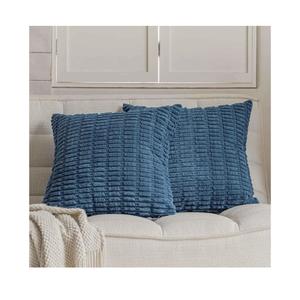 Blue Soft Corduroy Throw Pillow Covers 16x16 inch Set of 6 with Invisible Zipper for Sofa Couch Bed,Decorative Boho Solid Square Striped Cushion Covers