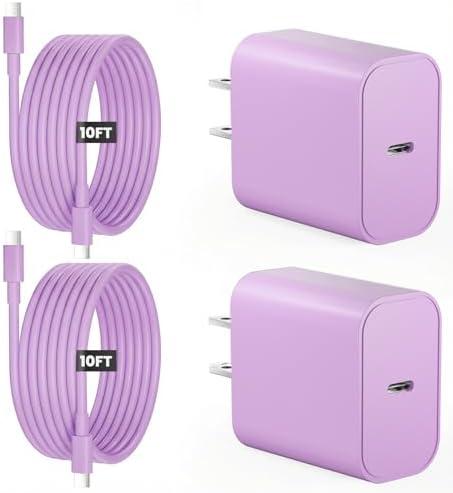 iPad Charger Fast Charging, 20W USB C Charger Block with 10FT USB C to C Cable for iPad Pro 13/12.9/11 inch, iPad A16 11th/10th, iPad Air 13/11 inch M4/M3/M2/5th/4th, iPad mini 7/6 (Purple)