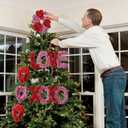 Soulchen 4 Pcs 13.78 Inch Valentine's Day Tree Decorations Large Heart Glitter Tinsel Ornaments Love XOXO Valentine Heart Tree Topper Red Pink Metallic Foil Wreath for Party Door Wall Indoor Outdoor