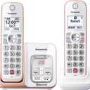 Panasonic Cordless Phone with Link2Cell Bluetooth, Voice Assistant, Answering Machine and Call Blocking, Expandable System with 2 Cordless Handsets - KX-TGD862G (Rose Gold)