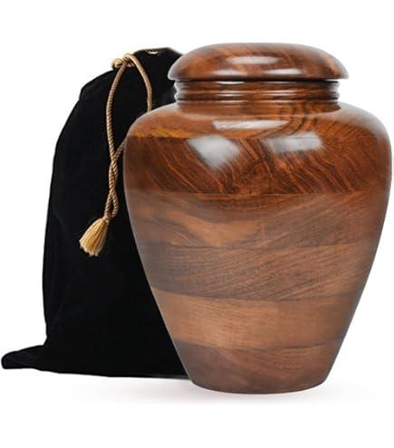 Cremation Urn for Ashes | Wooden Burial Funeral Urn for Human Ashes | Large Memorial Keepsake with Velvet Beg for Loved Ones Ashes (Walnut)