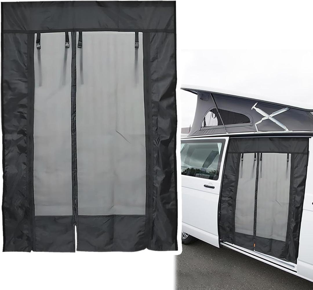 Magnetic Van Bug Screen, Sliding Door Van Screen Mesh Curtains Compatible with Mercedes Sprinter, Ford Transit and Other Campervans Side Door, Universal Fly Screen Mosquito Net 71"(H) x 52"(W) (Black)