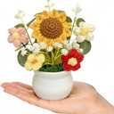 Handmade Crochet Sunflower Potted Plants Knitted Floral Decor for Office Desk, Car Dashboard, Unique Birthday Gifts for Women, Mom, Teacher (Sunflower Puff, 4 Pack, 7.1 x 2.76 Inches)