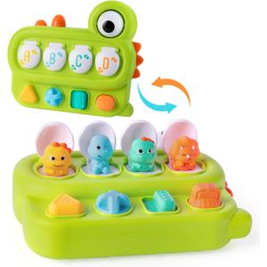 Cause and Effect Pop Up Dinosaur Baby Toy 6-12 Months, Sensory Early Learning Fine Motor Skills Toy for Toddler Boy Girl 9 11 Months