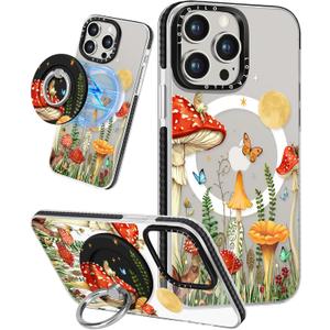 Lotadilo for iPhone 15 Pro Max Case for Women - Cute Kawaii Design Girls Compatible with Magsafe Magnetic Ring Holder Stand Mushrooms Butterflies Phone Covers Aesthetic Girly TPU Funda for 15 Pro Max