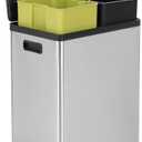 SIMPLI-MAGIC 60 Liter / 16 Gallon Rectangular Hands-Free Dual Compartment Recycling Kitchen Step Trash Can with Soft-Close Lid, Brushed Stainless Steel