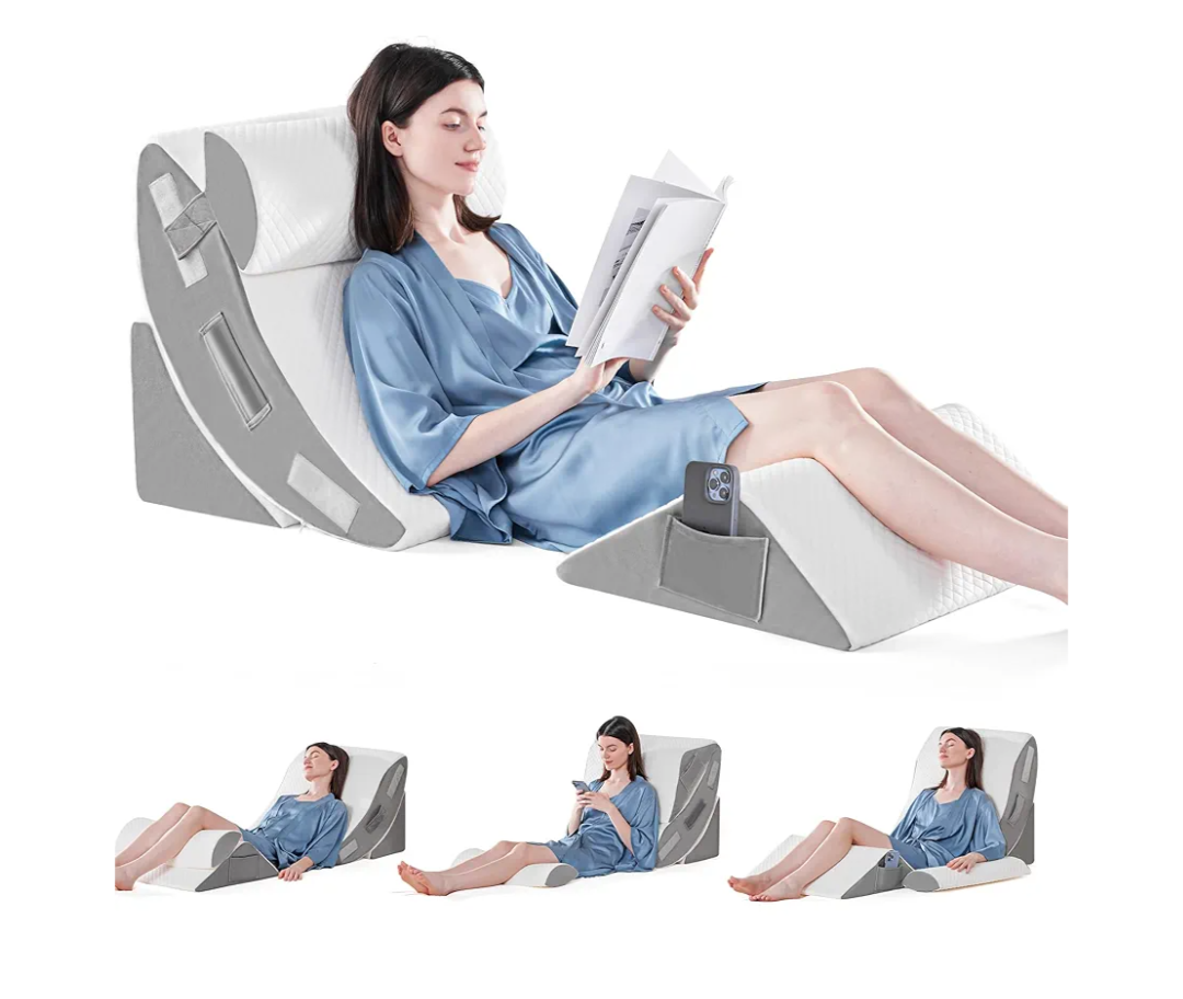 Yojoker 4PCS Orthopedic Bed Wedge Pillow Set for Sleeping, Post Surgery Foam Pillow for Body, Back and Leg Pain Relief, Triangle Adjustable Support Pillow - Acid Reflux, Anti Snoring & GERD Sleeping