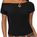 SUUKSESS Women Silk Cashmere Blend Off The Shoulder Tops Summer Lightweight Knit Trendy Sweaters Going Out Loose Fit Shirts (Black, X-Small)