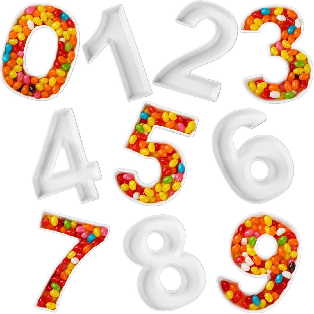 CroBlissful 0-9 Ceramic Number Dish Sets 5.5 Inch White Decorative Number Trays for Food Charcuterie Serving Tray for Birthday Party Table Decor