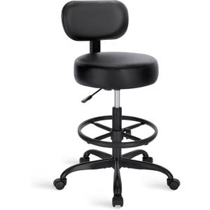 SUPERJARE Drafting Chair with Back, Adjustable Foot Rest Rolling Stool, Multi-Purpose Office Desk Chair, Thick Seat Cushion for Home Bar Kitchen Shop - All Black