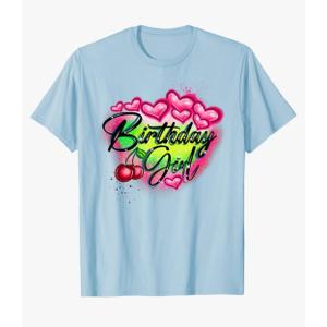 Birthday Girl Classic Airbrush Style Illustration Y2K Retro T-Shirt, XL, Baby Blue