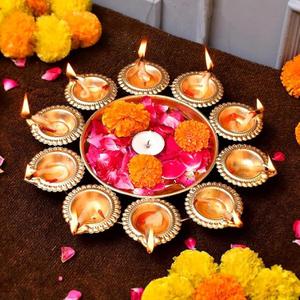 Decorative Urli Bowl Diwali Diyas Handcrafted for Floating Flowers and Tea Light Candles Home, Office and Table Decor| Beautiful Diwali Decoration Items (Diameter 12.2 Inches)