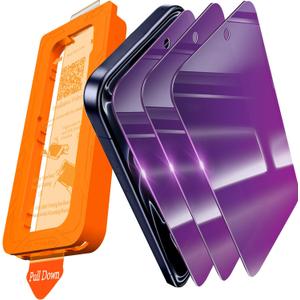 4 x IMBZBK [Auto-Dust Removal] Colorful Privacy Screen Protector for iPhone 17 Pro [Private] Accessories, 3 Pack Anti Spy Anti-Blue Light Tempered Glass, Briliant Gradient Purple