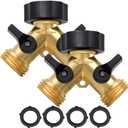 Twinkle Star 2 Pack Garden Hose Splitter 2 Way, Heavy Duty Brass Connector Tap Splitter, Y Connector Brass Garden Hose Adapter with 2 Valves