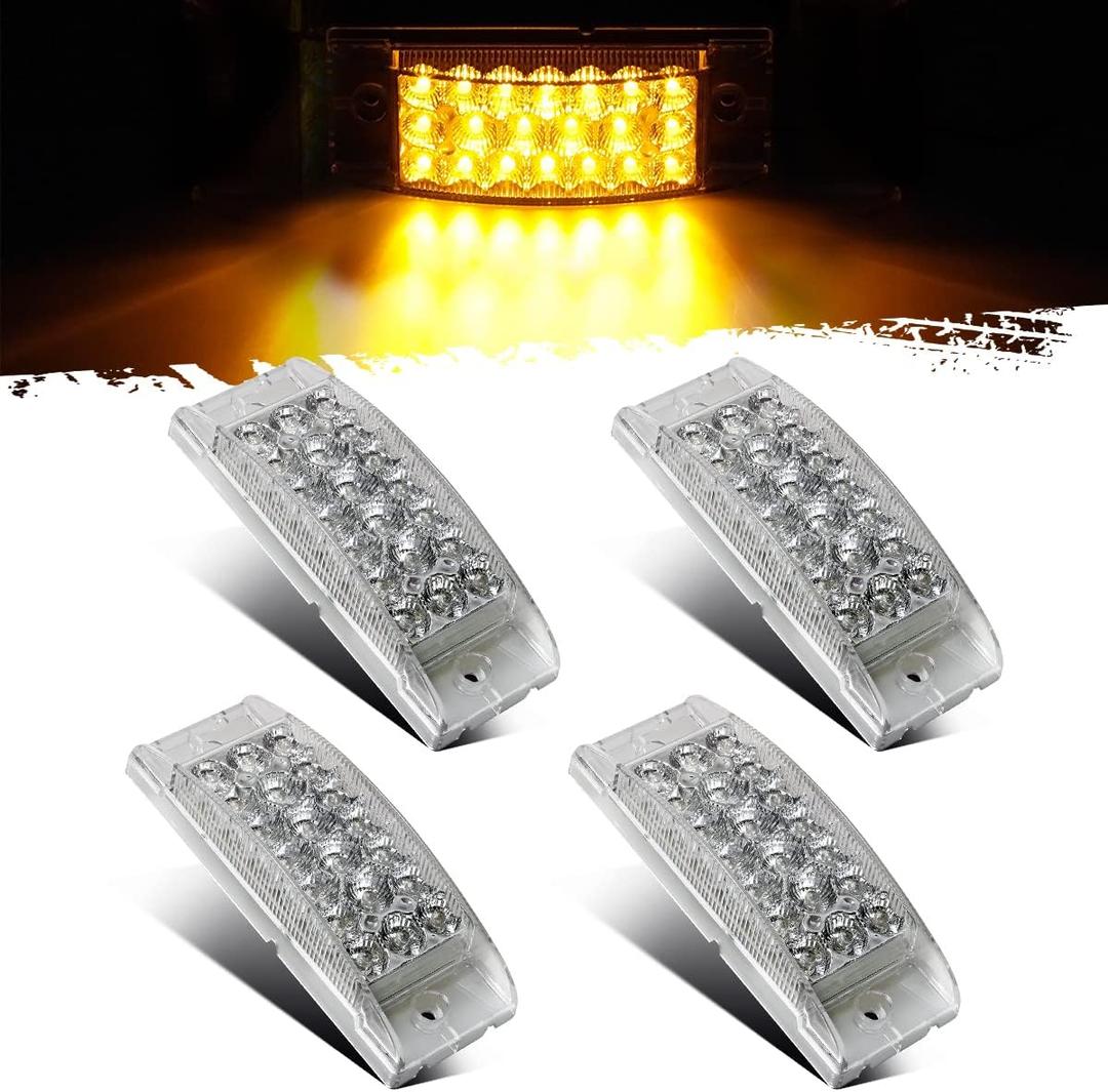 Partsam 4Pcs 6" Rectangle Truck Trailer Amber Led Side Marker Lights and Turn Signal Lights 20 Diodes w/Reflectors, Clear Lens, Waterproof Sealed, Surface Mount