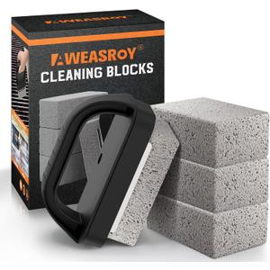 Heavy Duty Grill Cleaner, Grill Cleaning Bricks with Handle, Pumice Griddle Cleaning Stone Removing Stains for BBQ, Swimming Pool, Sink(4 Pack) (Gray)