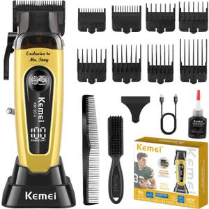KEMEI KM-90-4 Professional Hair Clipper for Men Cord/Cordless Hair Cutting Kits, Hair & Beard Trimmer, Adjustable Blade Barber Clippers with USB Rechargeable, Gift for Men