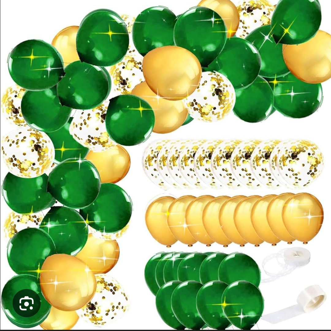 HOUSE OF PARTY Graduation Balloons - 144PCS | Sage Green, Gold and White - 5/10/12 | Balloons for Photo Booth Backdrop, Baby Bridal Shower and Birthday Party Decorations