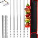 Dicunoy 9 PCS Stainless Steel Barbecue Skewers, 17" Kabob Skewers for Grilling,Reusable Metal Flat Shish BBQ Sticks with Kabob Rack Stand for Meat, Shrimp, Chicken, Vegetable Grill