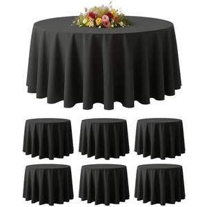 BESTVIP Pack of 6 Round Polyester Tablecloths 90 Inch - Fabric Washable Decorative Table Cover for Halloween, Parties, Weddings, Events (Black)