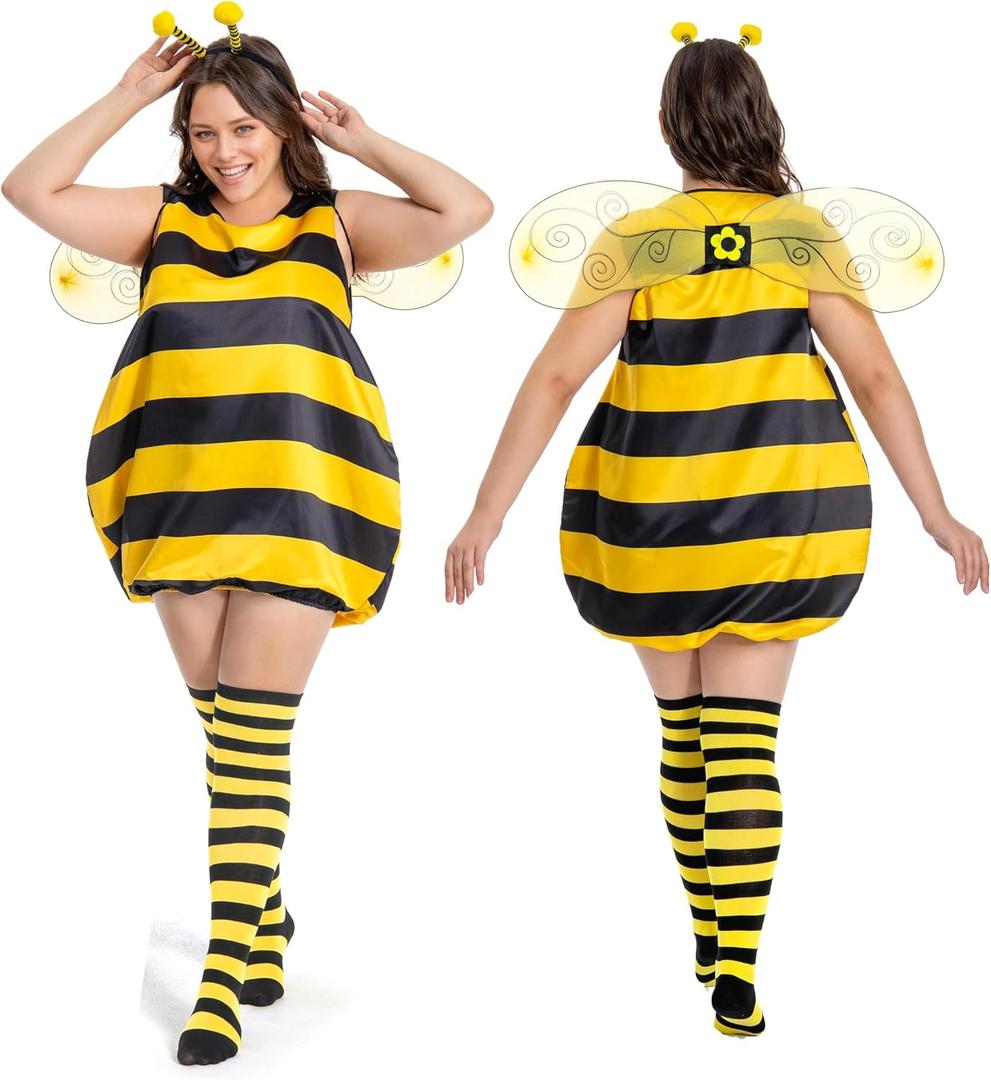 Lelike Bee Costume Adult Queen Bumble Bee Costume for Women Bumblebee Halloween Costumes, Size: 28-30