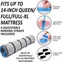 Storage Logic Foam Mattress Vacuum Bag with Blue Zipper, Mattress Storage Bag, Straps Included, Queen/Full/Full-XL