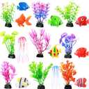Chunyin Fish Tank Decorations, Artificial Aquatic Plants and Artificial Fishes Floating Decorations for Small Aquarium, Plastic Fake Fish, Jellyfish,Goldfish(25 Pcs)