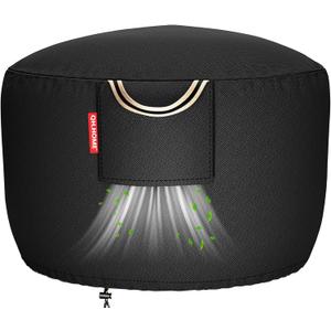 [2026 Upgraded Fabric] Fire Pit Cover Round for 33''-36''D Fire Pit, Heavy Duty Waterproof Patio Fire Bowl /Table Cover with Air Vent, Handle & Tightening Drawstring, 36"Dia x 20"H -Black